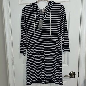 LOFT Swim Navy and White Striped Hooded Top NWT Small